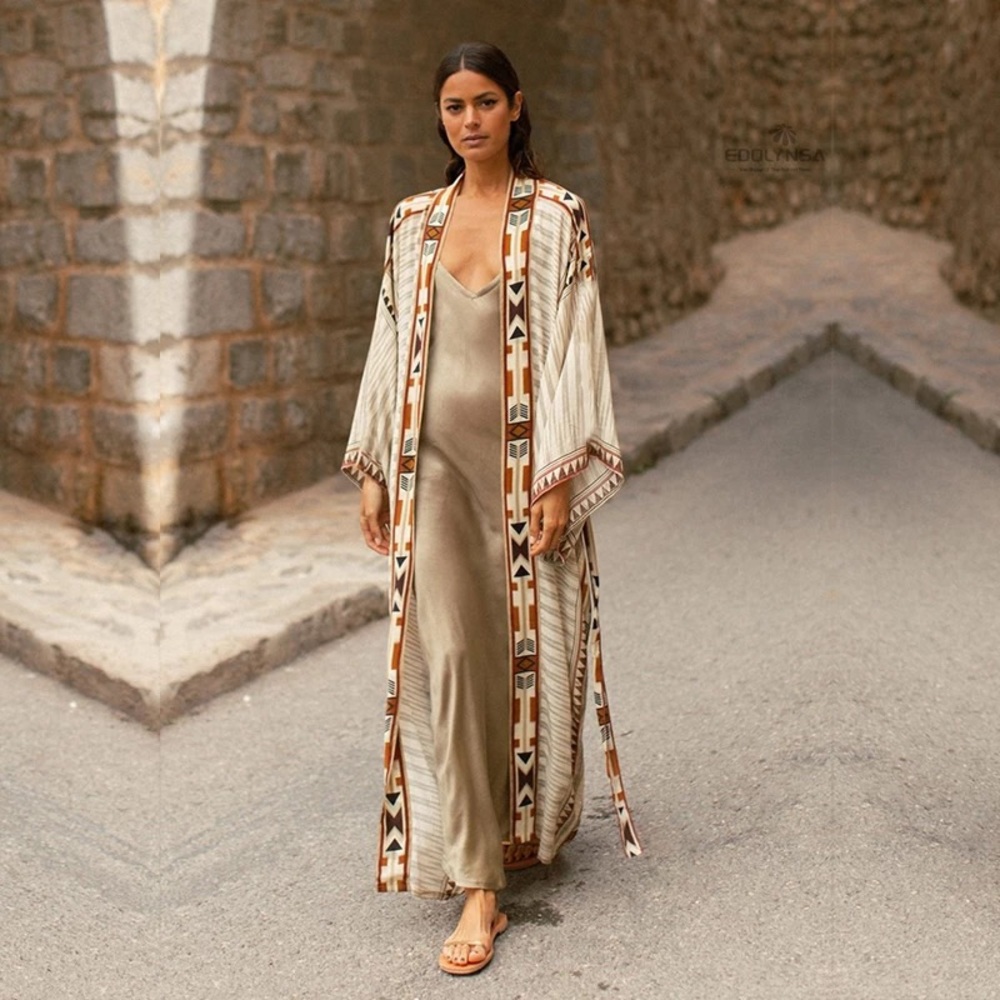 Amangari Aztec Desert Cotton Elegant Kimono Duster - Picture 2 of 9